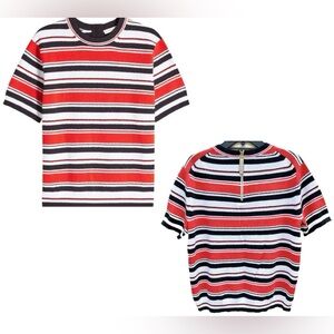 MARC JACOBS The Striped Top Black Red White Short Sleeve Sz S